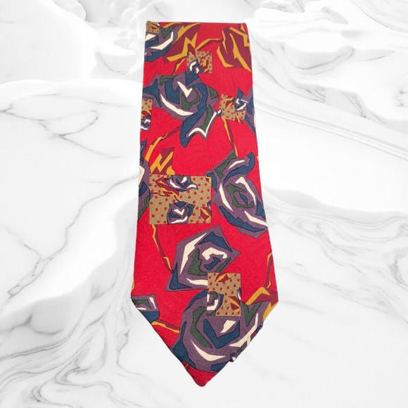 Secours 100% Silk Tie Made in Italy Vintage Pattern 60" x 3.75 " Base Red - Picture 1 of 6